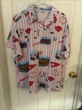 Philadelphia Baseball Print Short-Sleeve Button-Up Shirt NWOT